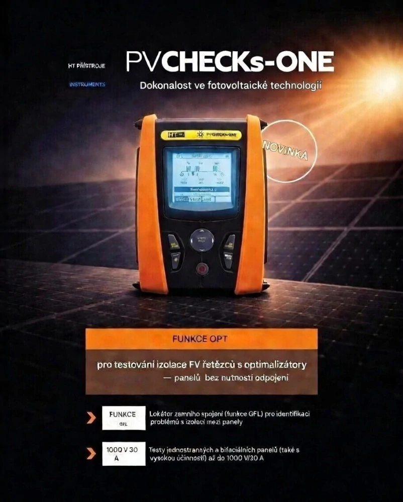 PVCHECKS-ONE přístroj pro testování elektrické bezpečnosti a řešení problémů ve FV systémech do 1000V/30A